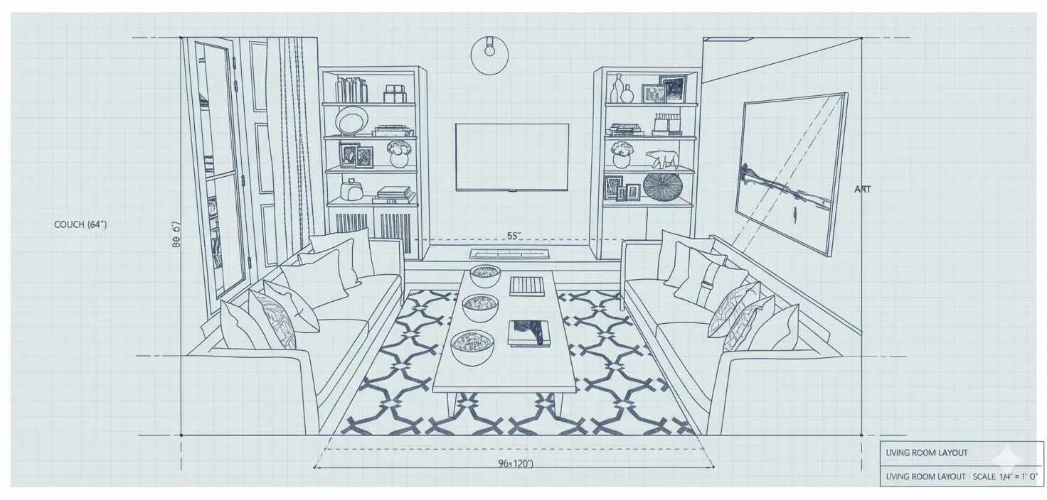 Technical drawing of interior