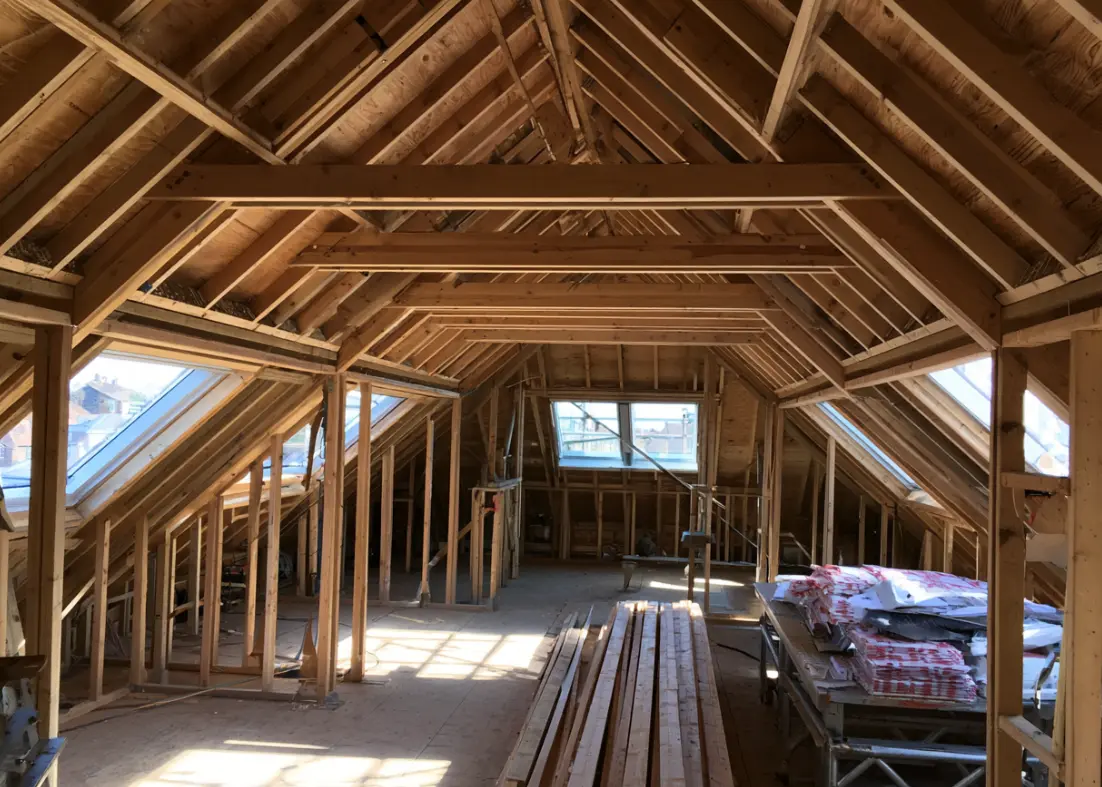 Hipt to gable interior under construction