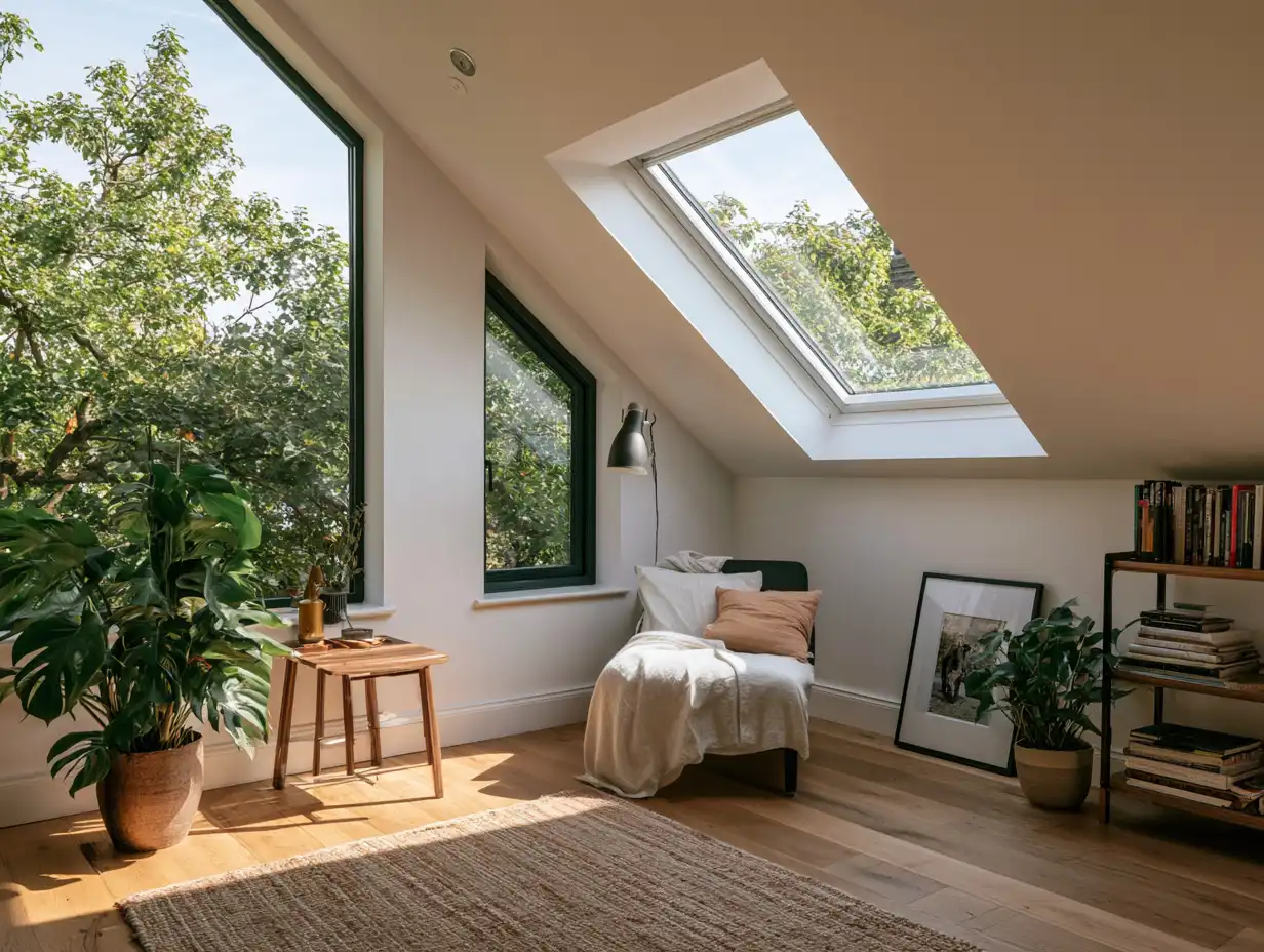 Mansard loft conversion with a vertical window